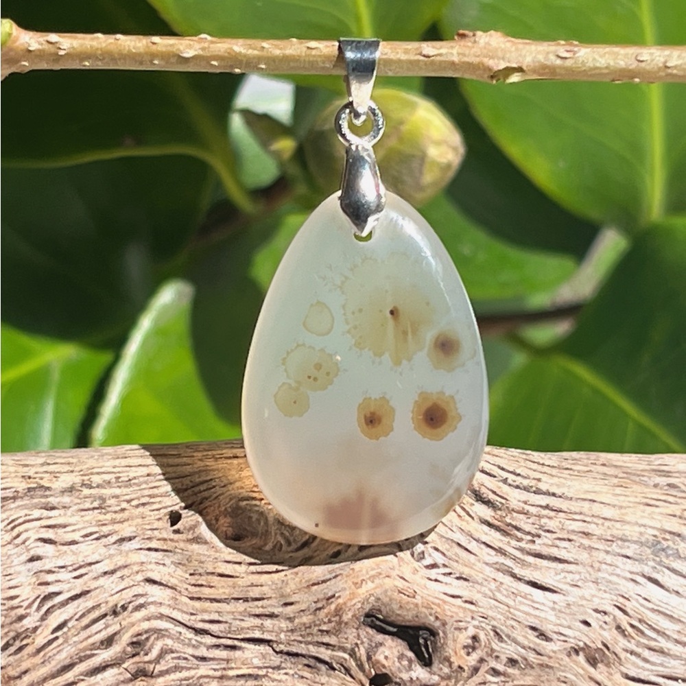 Sterling silver dainty natural scenic dendritic agate‎ pendant 2070